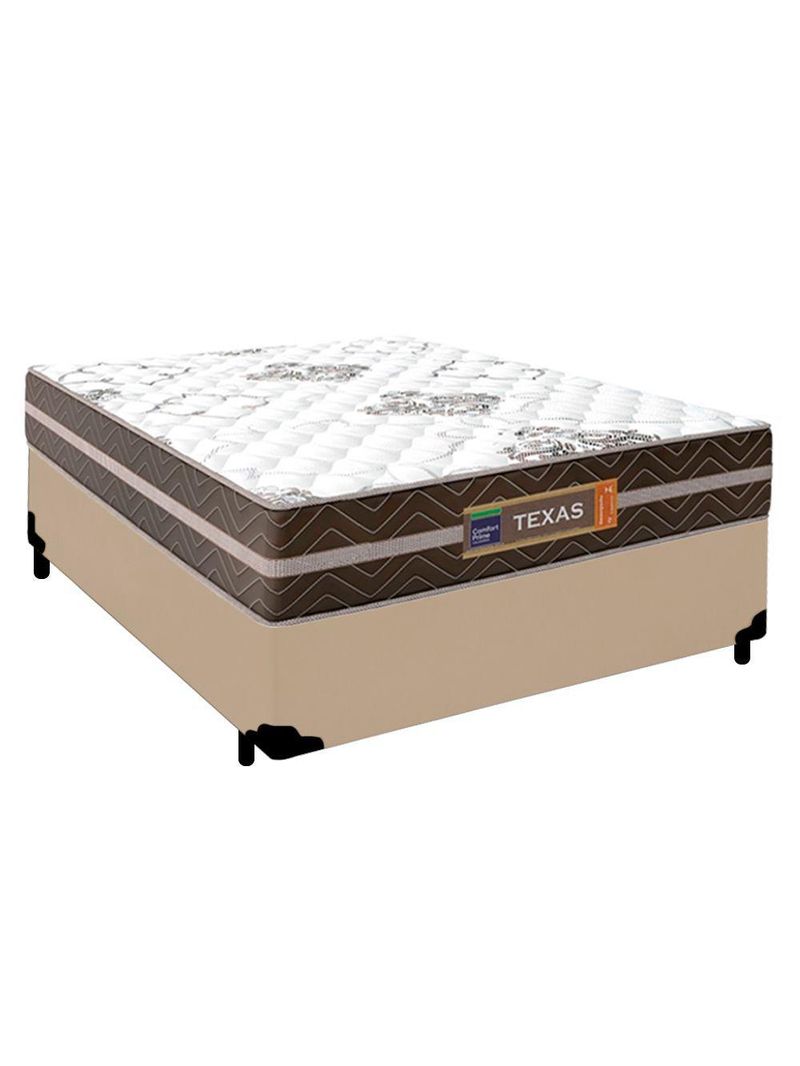 Cama Box Casal Sintético + Colchão Molas Ensacadas Texas Colchões 138cm Bege - Suporta Até 120 Kg Por Pessoa