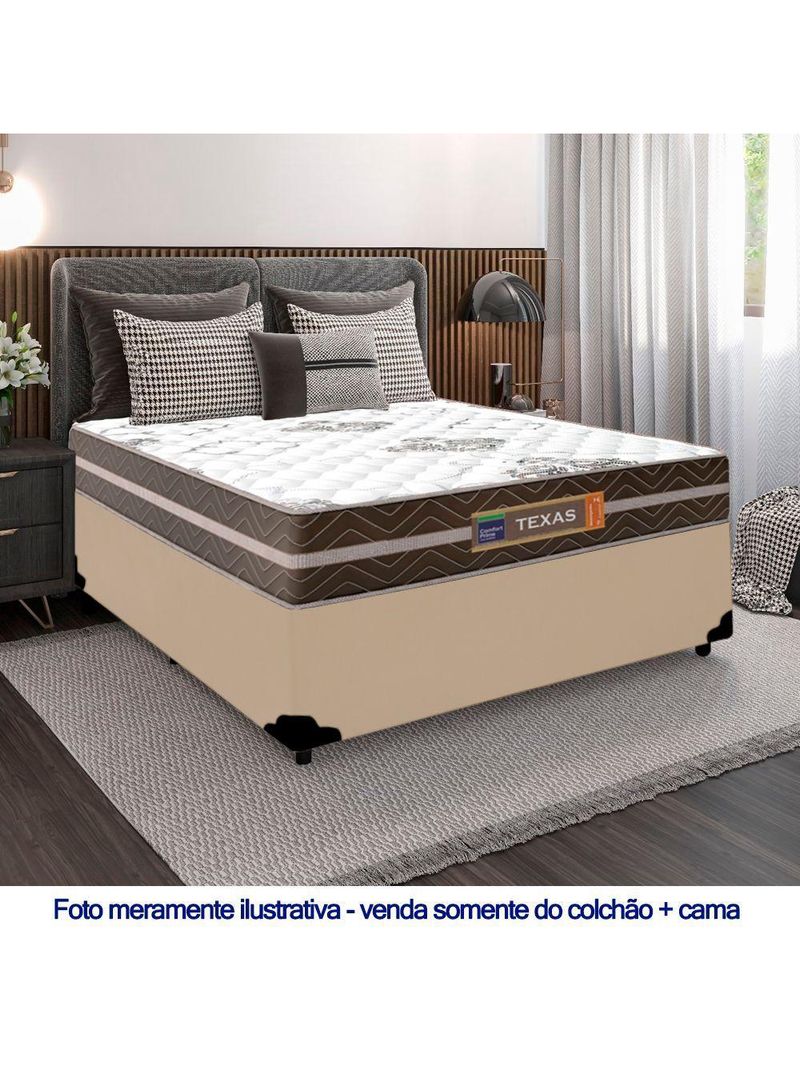 Cama Box Casal Sintético + Colchão Molas Ensacadas Texas Colchões 138cm Bege - Suporta Até 120 Kg Por Pessoa