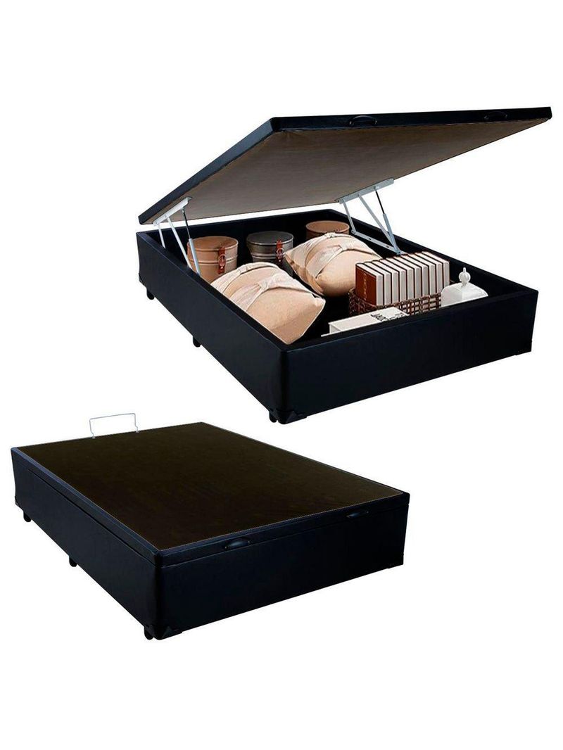 Cama Box Baú Casal Sintético Cama Preto 138x188x45cm