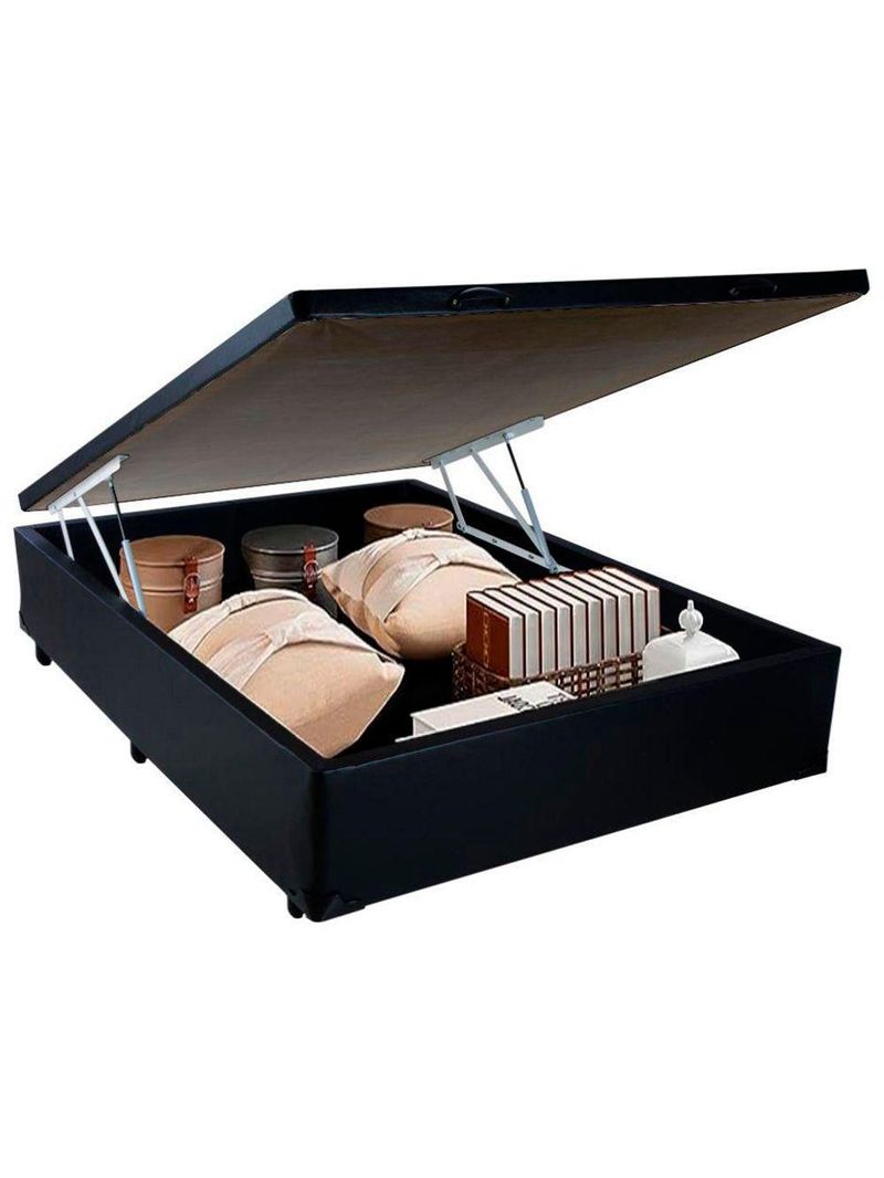 Cama Box Baú Casal Sintético Cama Preto 138x188x45cm