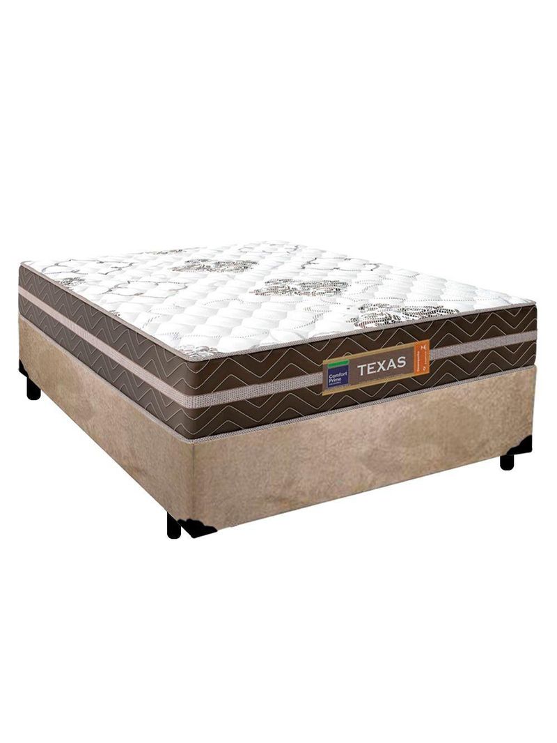 Cama Box Casal Suede + Colchão Molas Ensacadas Texas Colchões Bege 138cm