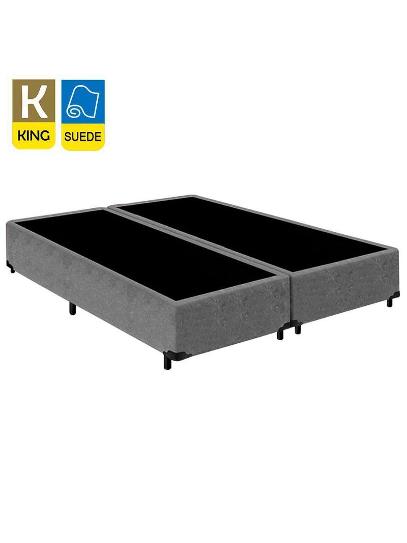 Cama Box King Bipartido Suede Cama Cinza 192x203x42cm