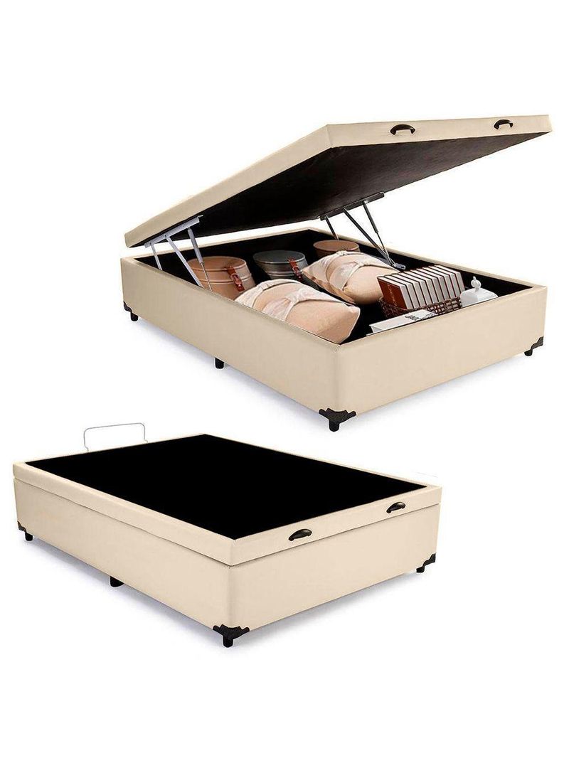 Cama Box Baú Casal Sintético Cama Bege 138x188x45cm