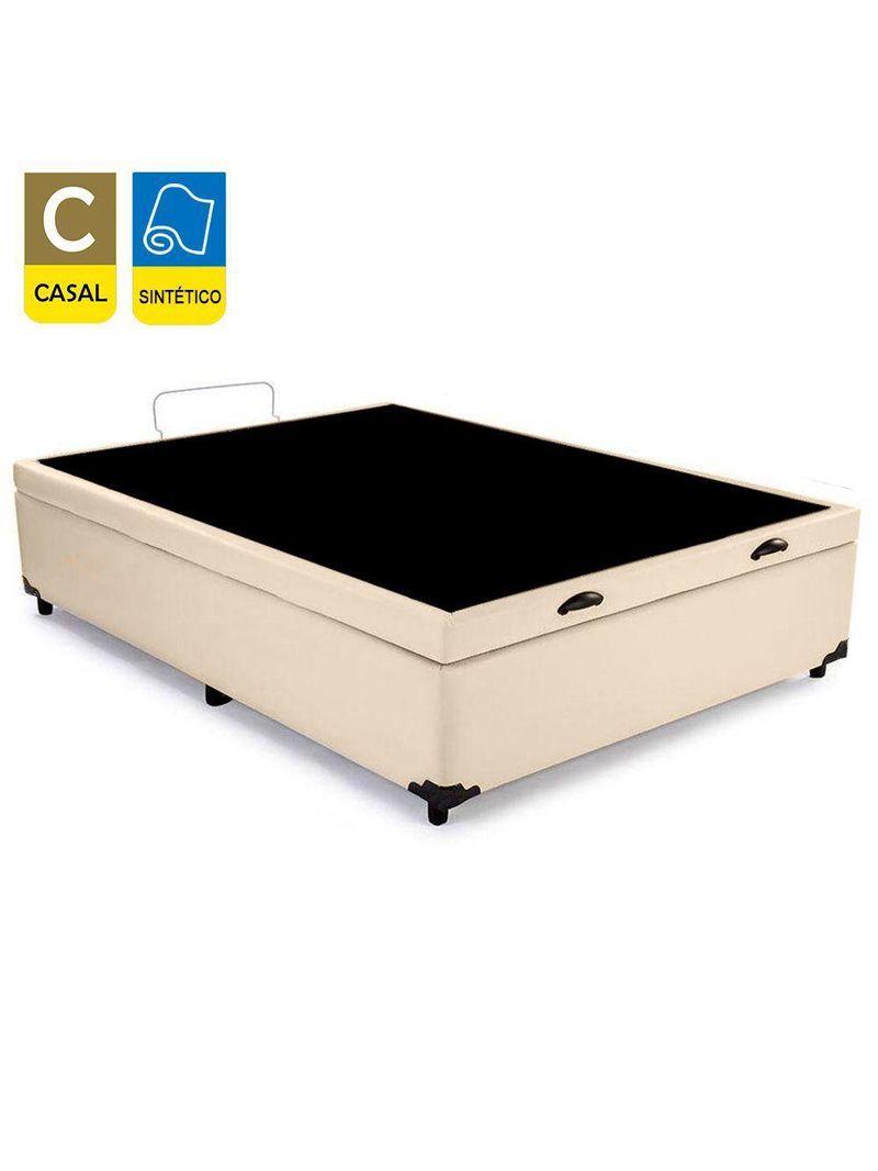 Cama Box Baú Casal Sintético Cama Bege 138x188x45cm