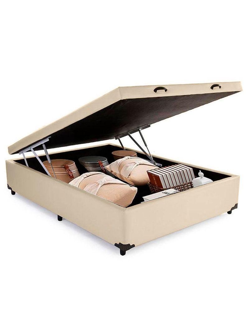 Cama Box Baú Casal Sintético Cama Bege 138x188x45cm