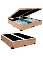 Cama Box Baú Casal Bipartido Sintético Cama Bege 138x188x45cm