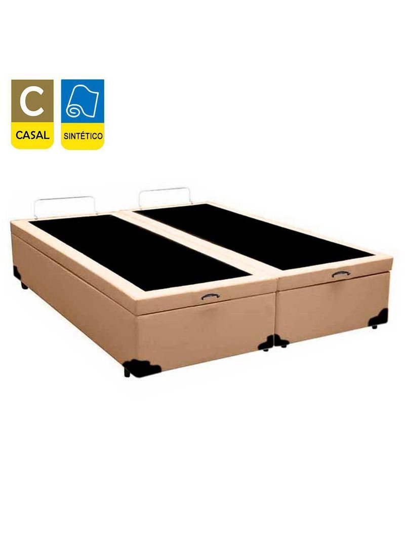 Cama Box Baú Casal Bipartido Sintético Cama Bege 138x188x45cm