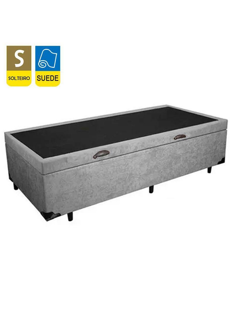 Cama Box Baú Solteiro Suede Cama Cinza 88x188x45cm