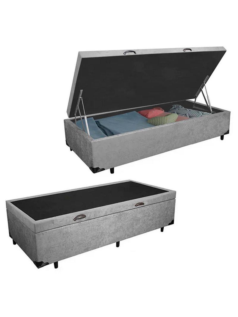 Cama Box Baú Solteiro Suede Cama Cinza 88x188x45cm