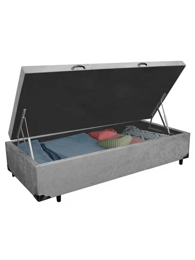 Cama Box Baú Solteiro Suede Cama Cinza 88x188x45cm