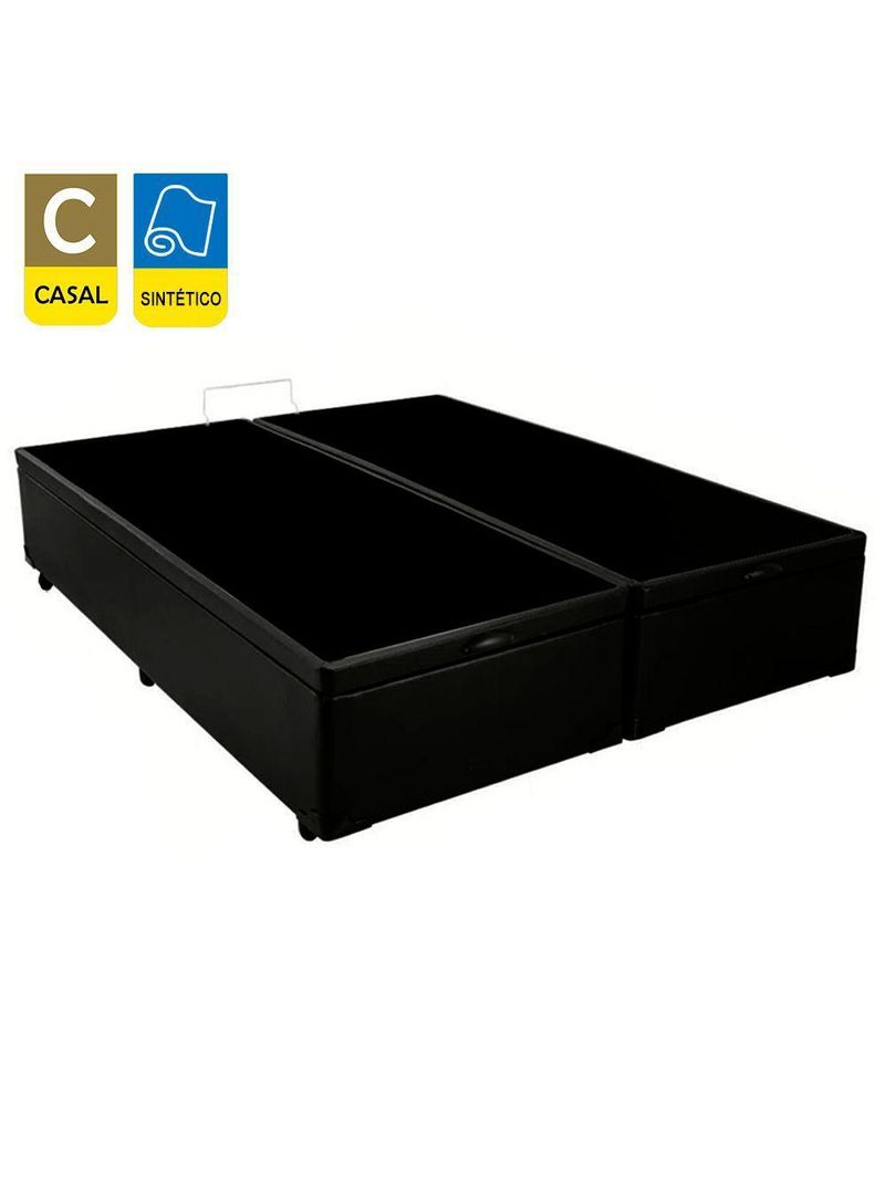 Cama Box Baú Casal Bipartido Sintético Cama Preto 138x188x45cm