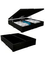 Cama Box Baú Casal Bipartido Sintético Cama Preto 138x188x45cm