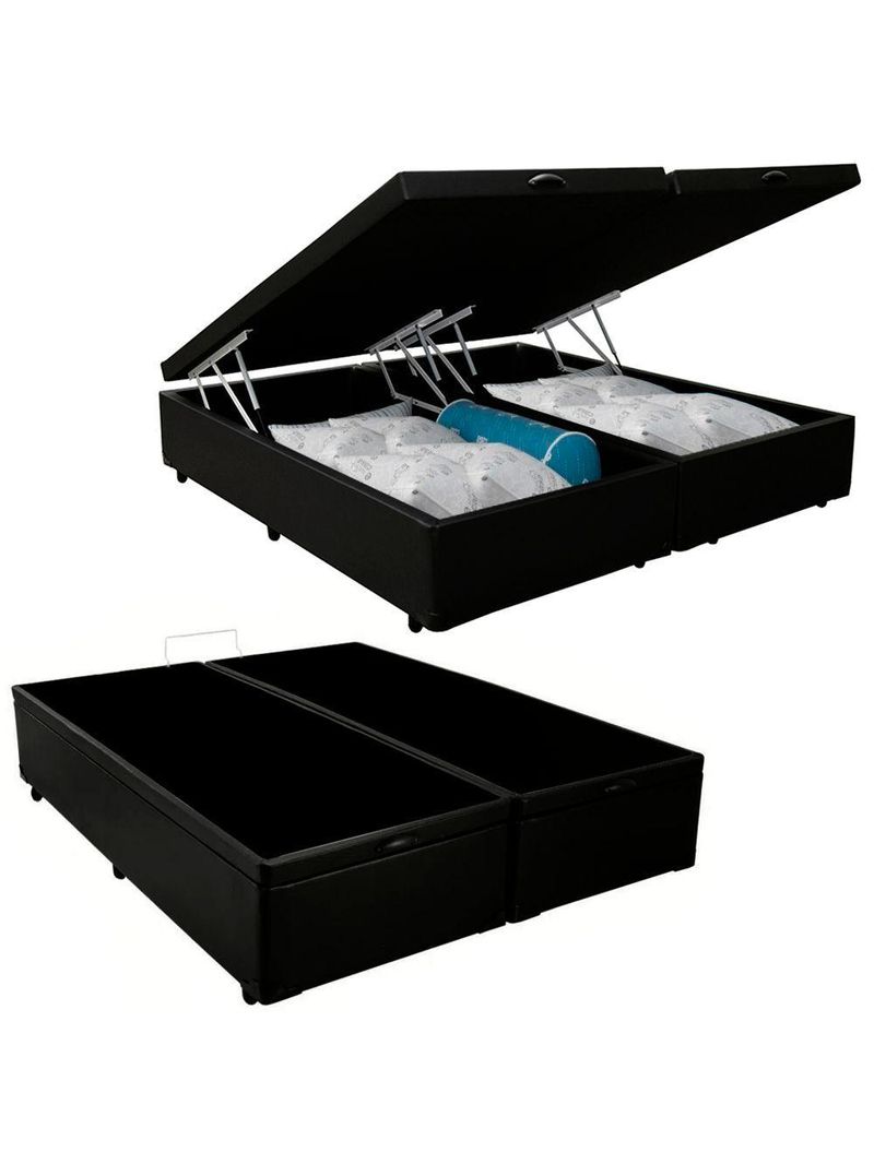 Cama Box Baú Casal Bipartido Sintético Cama Preto 138x188x45cm