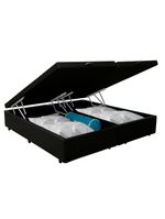 Cama Box Baú Casal Bipartido Sintético Cama Preto 138x188x45cm