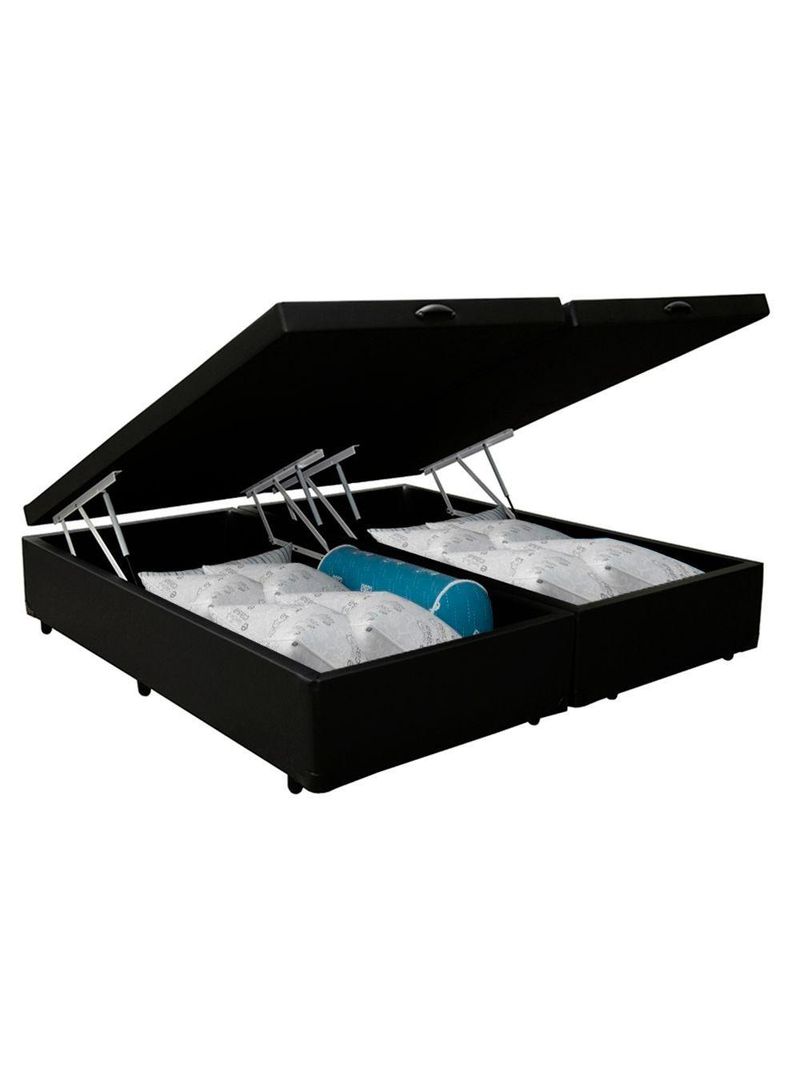 Cama Box Baú Casal Bipartido Sintético Cama Preto 138x188x45cm