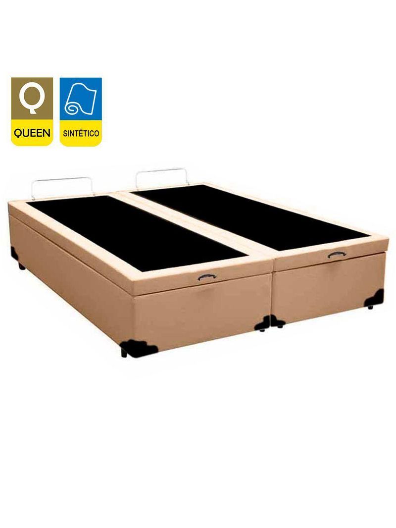 Cama Box Baú Queen Bipartido Sintético Cama Bege 158x198x45cm