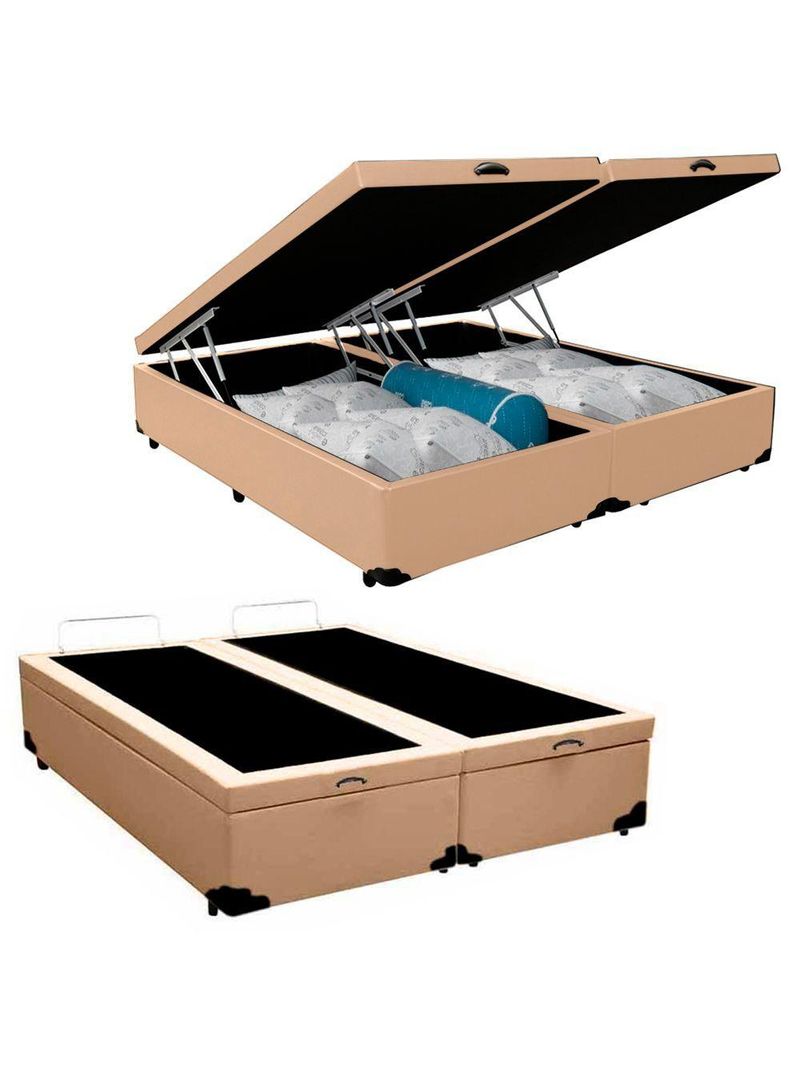 Cama Box Baú Queen Bipartido Sintético Cama Bege 158x198x45cm