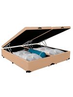 Cama Box Baú Queen Bipartido Sintético Cama Bege 158x198x45cm