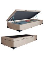 Cama Box Baú Solteiro Suede Cama Bege 88x188x45cm