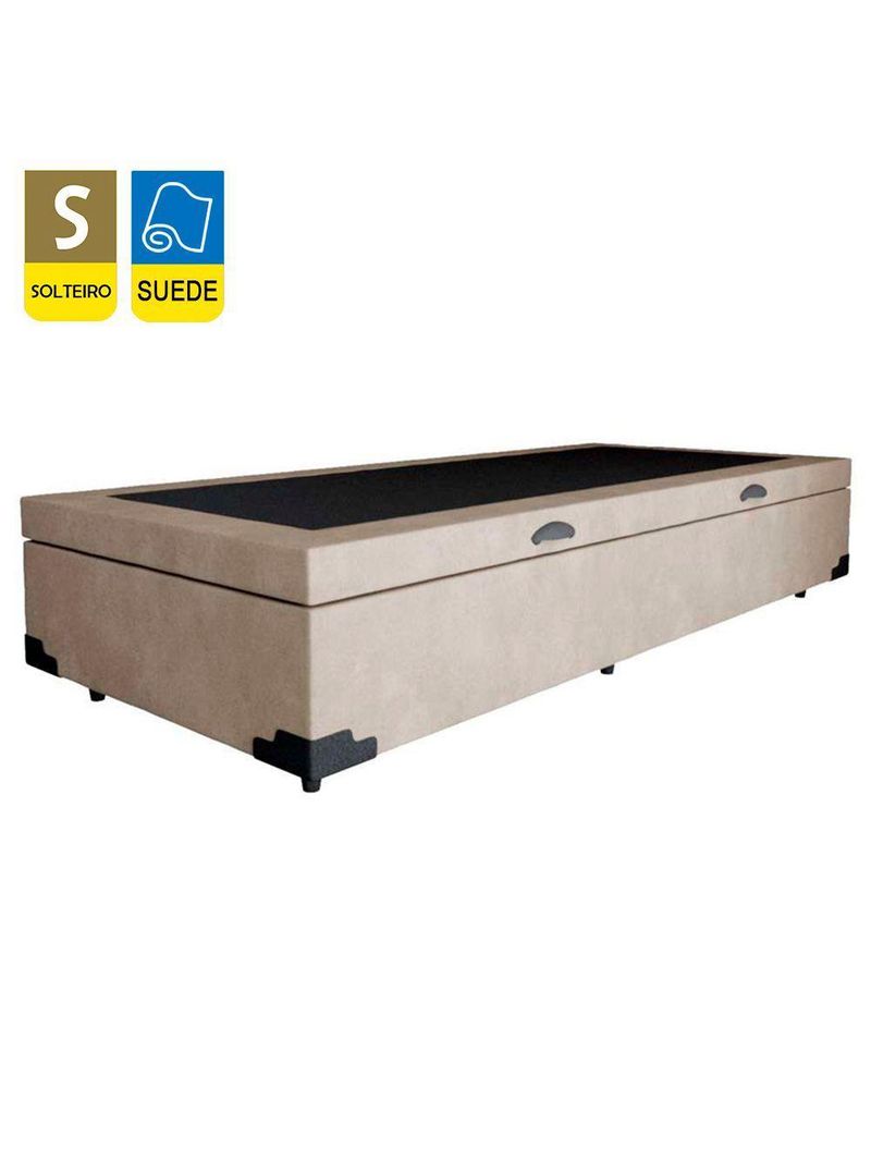 Cama Box Baú Solteiro Suede Cama Bege 88x188x45cm