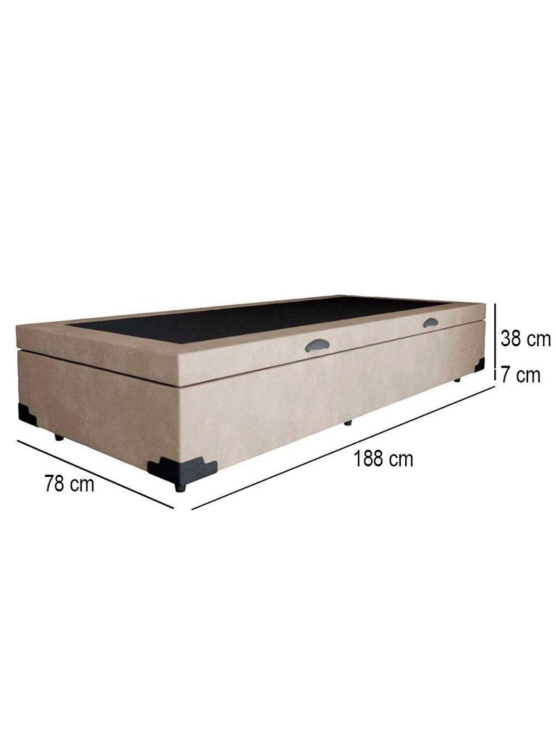 Cama Box Baú Solteiro Suede Cama Bege 88x188x45cm