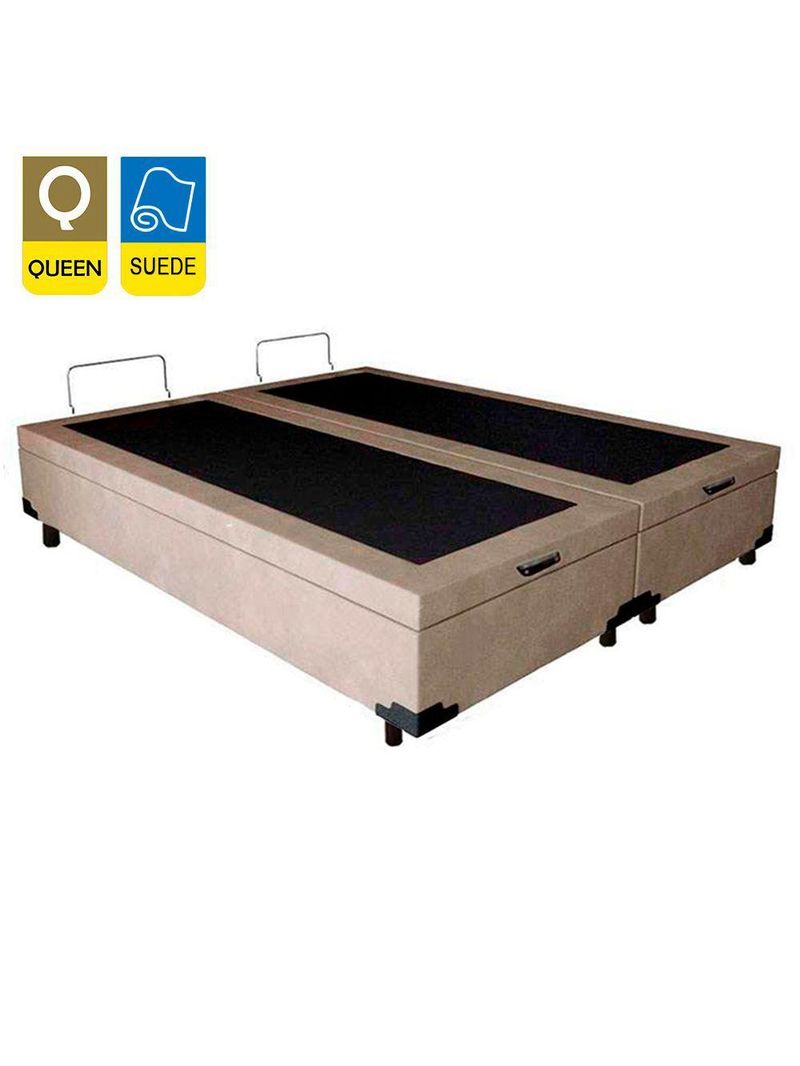 Cama Box Baú Queen Bipartido Suede Cama Bege 158x198x45cm