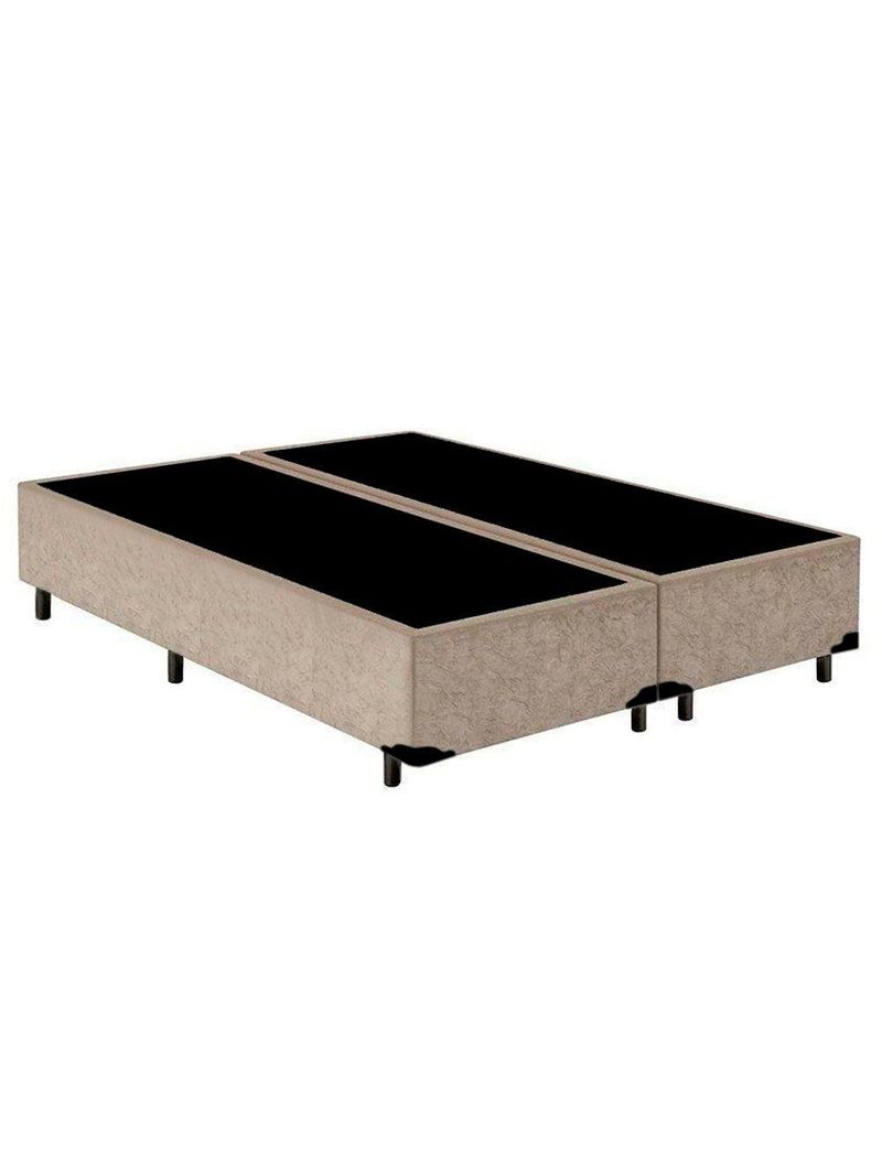 Cama Box King Bipartido Suede Cama Bege 192x203x42cm