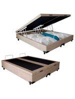 Cama Box Baú Queen Bipartido Suede Cama Bege 158x198x45cm