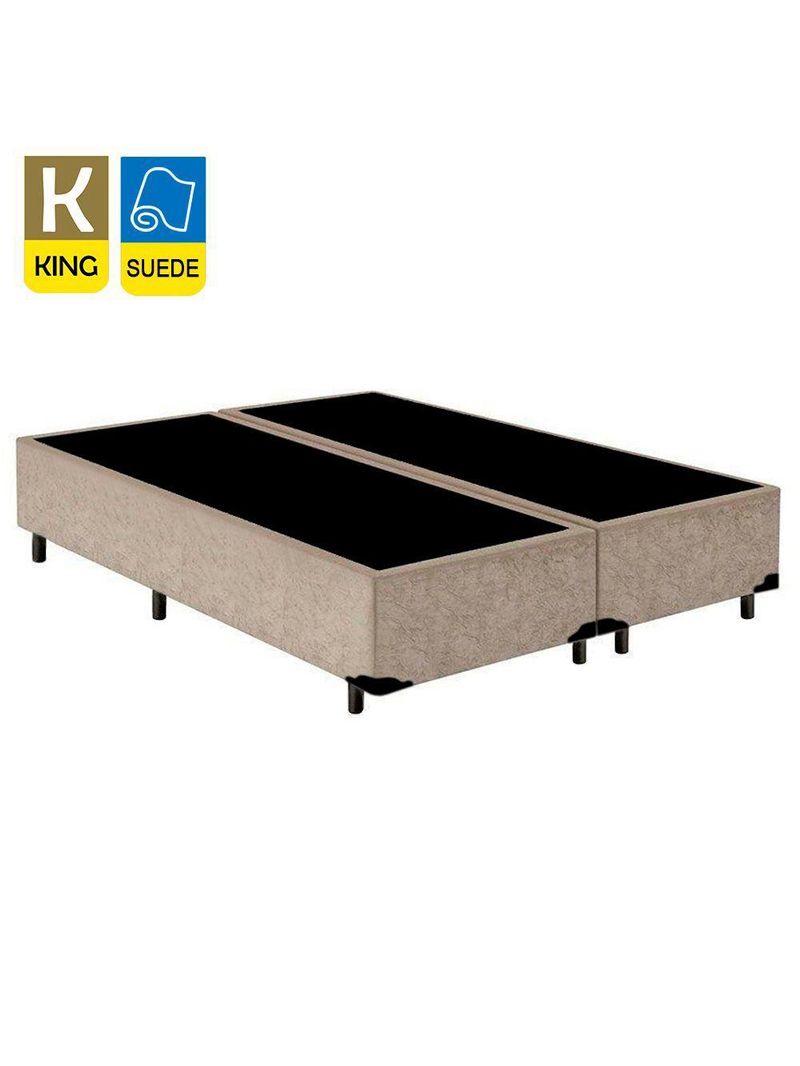 Cama Box King Bipartido Suede Cama Bege 192x203x42cm