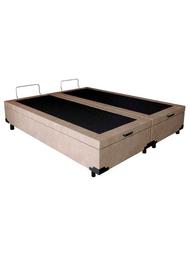 Cama Box Baú Queen Bipartido Suede Cama Bege 158x198x45cm