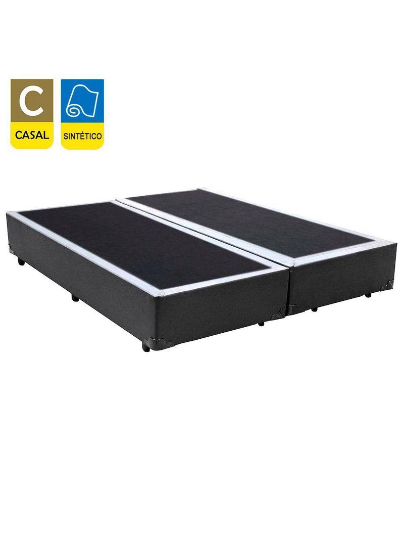 Cama Box Casal Bipartido Sintético Cama Cinza 138x188x42cm