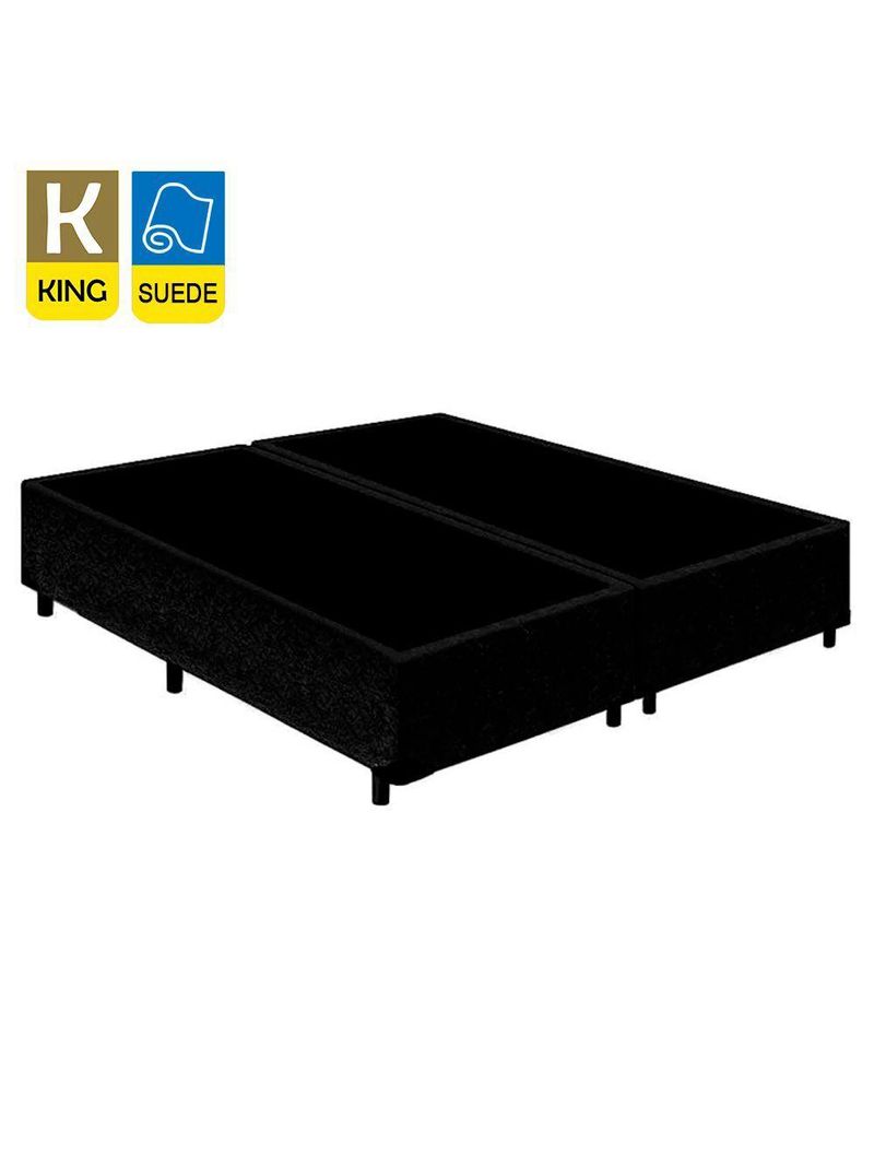 Cama Box King Bipartido Suede Cama Preto 192x203x42cm