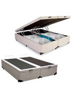 Cama Box Baú King Bipartido Sintético Cama Branco 192x203x45cm