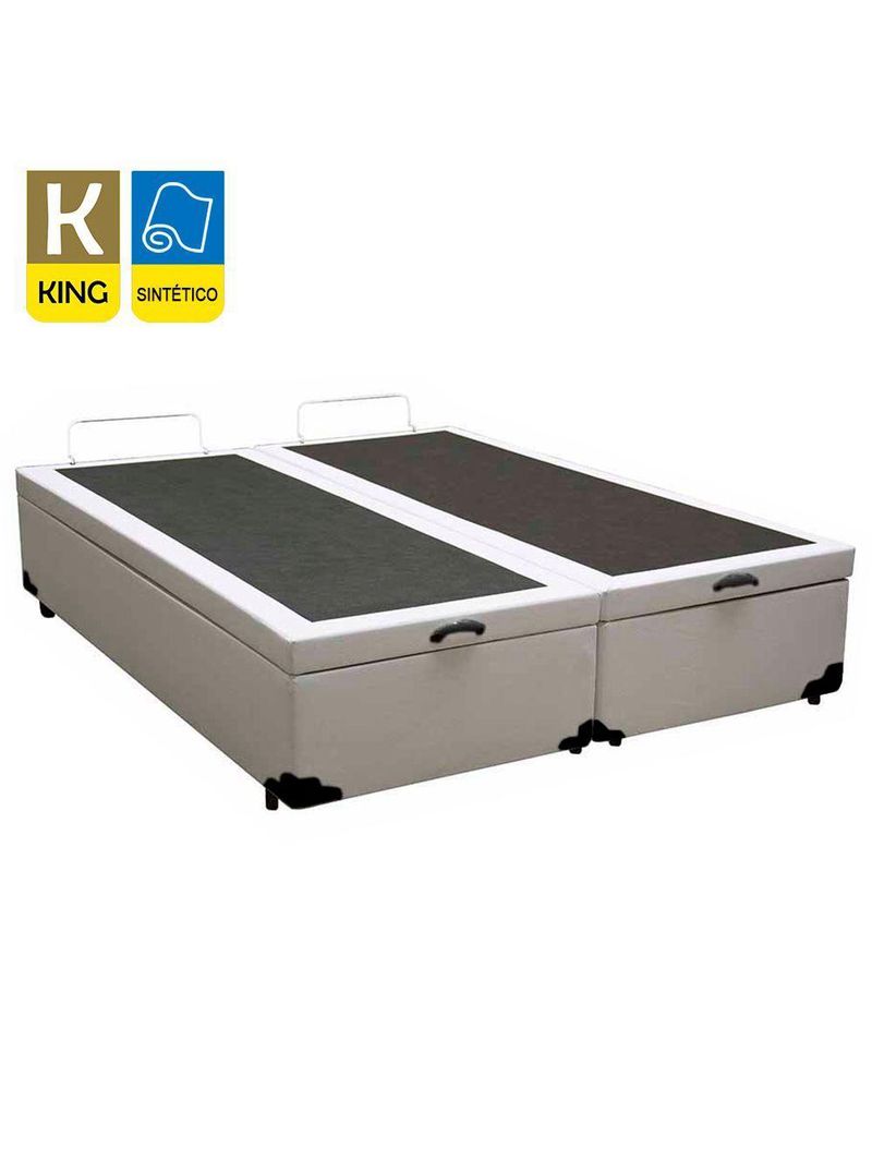 Cama Box Baú King Bipartido Sintético Cama Branco 192x203x45cm