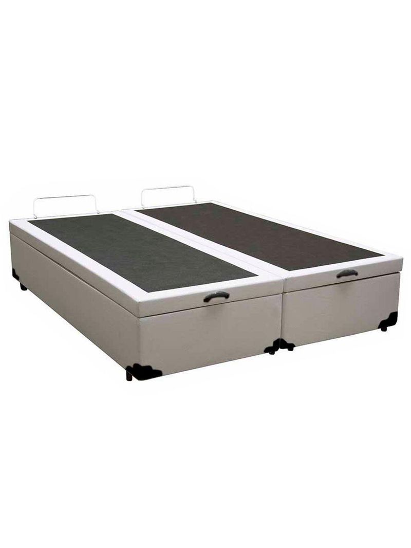 Cama Box Baú King Bipartido Sintético Cama Branco 192x203x45cm