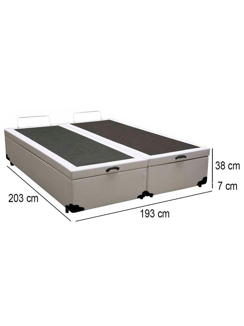 Cama Box Baú King Bipartido Sintético Cama Branco 192x203x45cm
