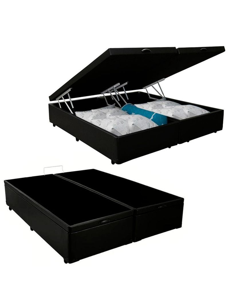 Cama Box Baú King Bipartido Sintético Cama Preto 192x203x45cm