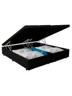 Cama Box Baú King Bipartido Sintético Cama Preto 192x203x45cm