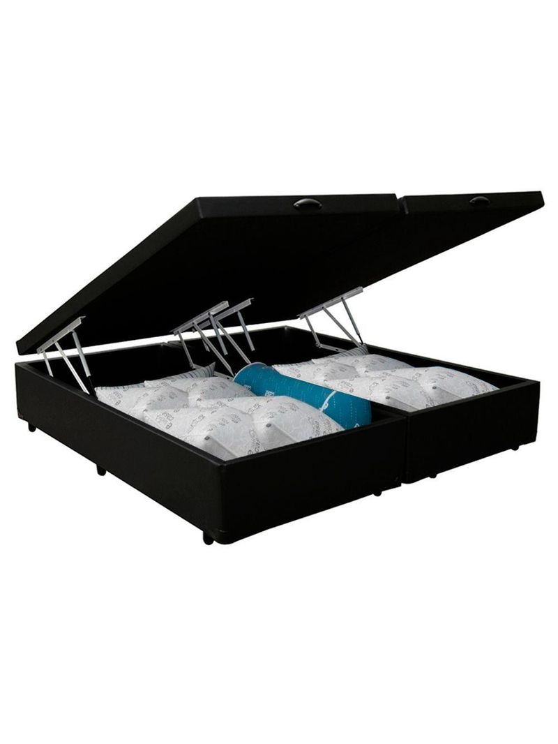 Cama Box Baú King Bipartido Sintético Cama Preto 192x203x45cm