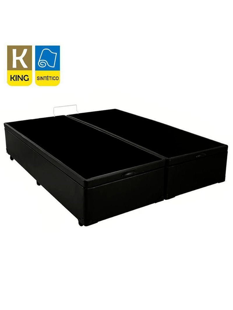 Cama Box Baú King Bipartido Sintético Cama Preto 192x203x45cm