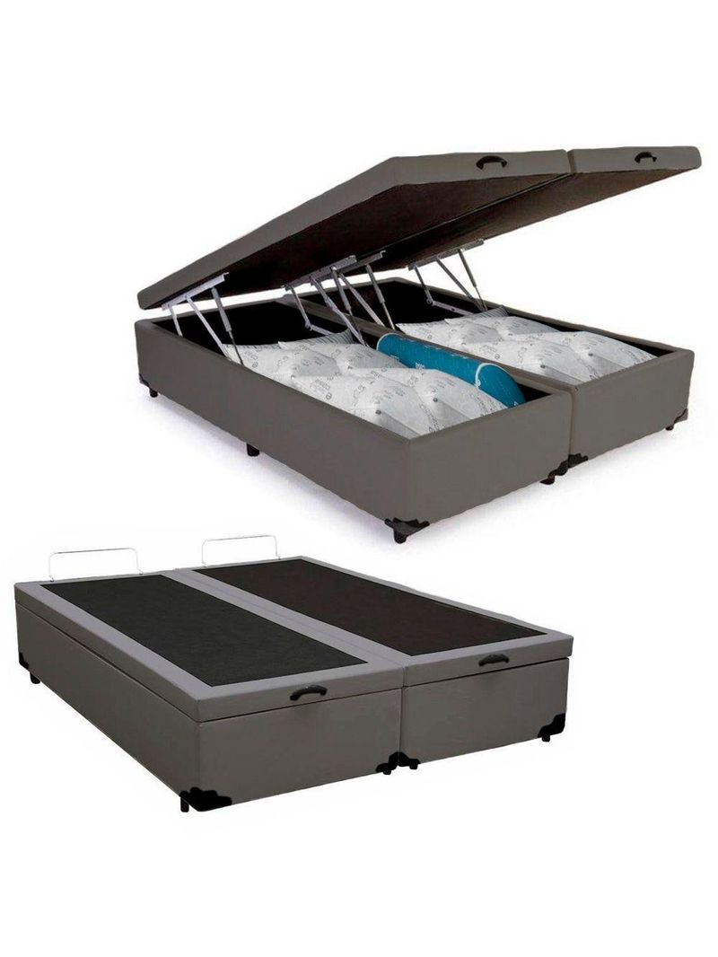 Cama Box Baú Queen Bipartido Sintético Cama Cinza 158x198x45cm