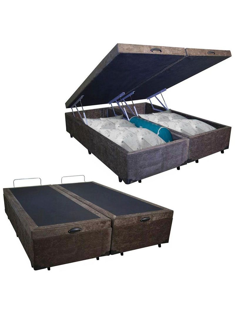 Cama Box Baú Casal Bipartido Suede Cama Marrom 138x188x45cm