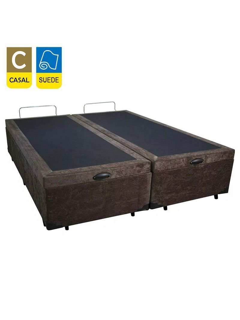 Cama Box Baú Casal Bipartido Suede Cama Marrom 138x188x45cm