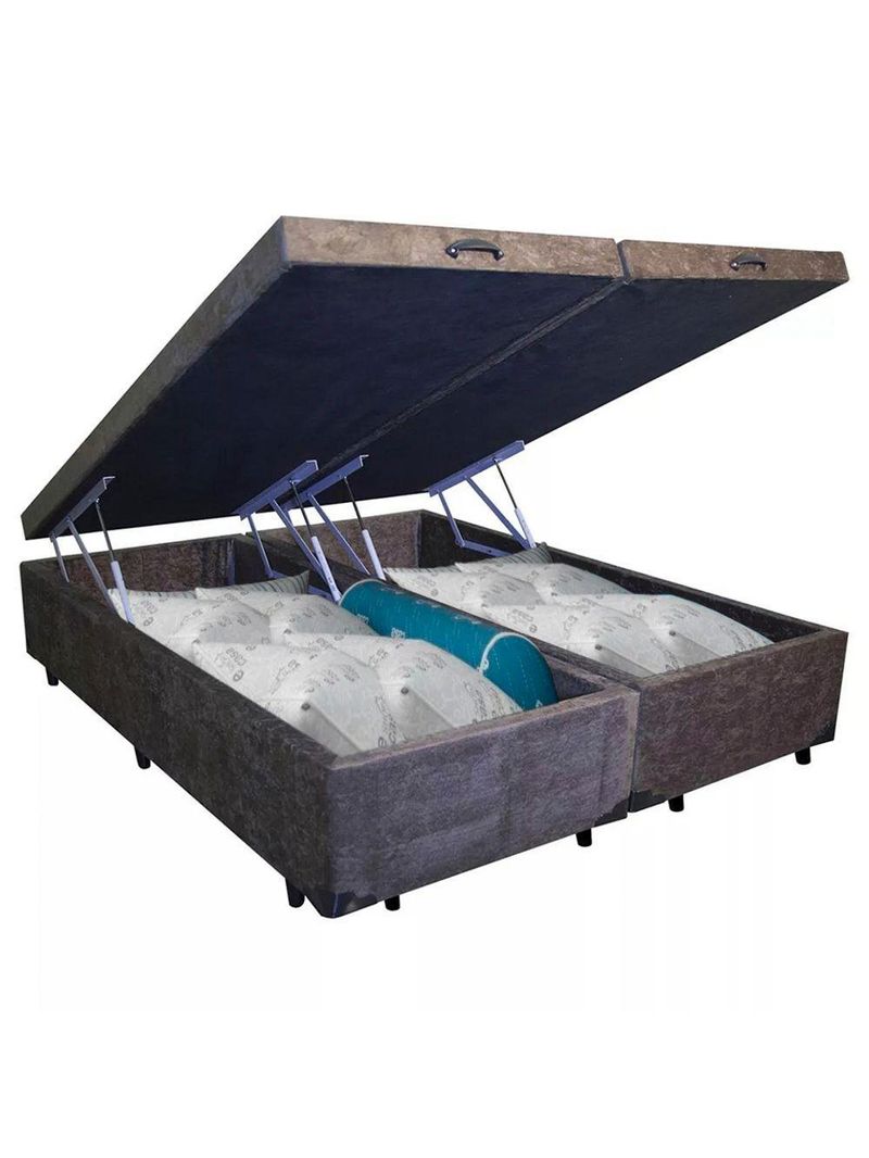 Cama Box Baú Casal Bipartido Suede Cama Marrom 138x188x45cm