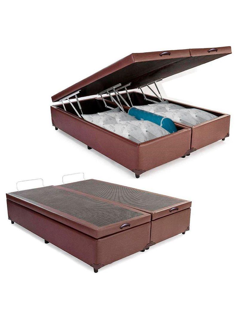 Cama Box Baú Queen Bipartido Sintético Cama Marrom 158x198x45cm