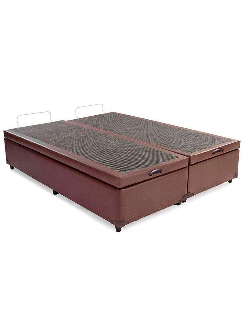 Cama Box Baú Queen Bipartido Sintético Cama Marrom 158x198x45cm