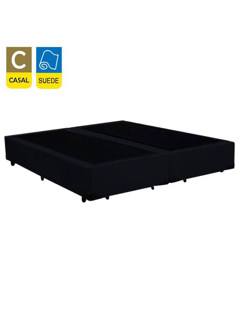 Cama Box Casal Bipartido Suede Cama Preto 138x188x42cm