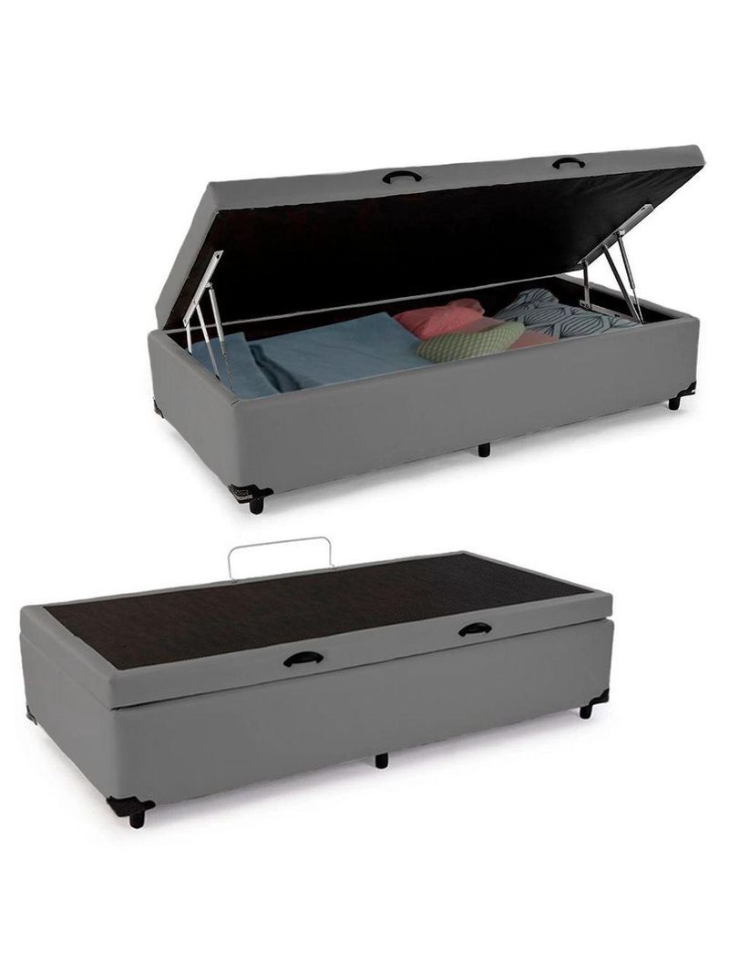 Cama Box Baú Solteiro Sintético Cama Cinza 88x188x45cm