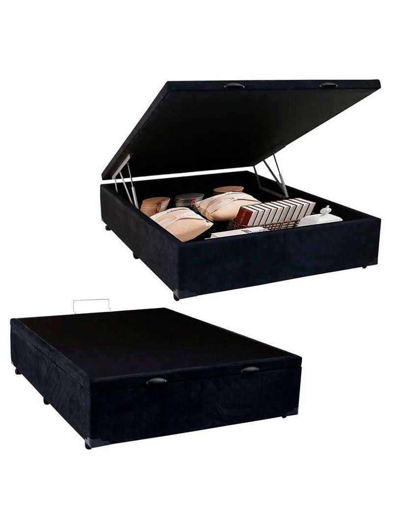 Cama Box Baú Casal Suede Cama 138x188x45cm Preto