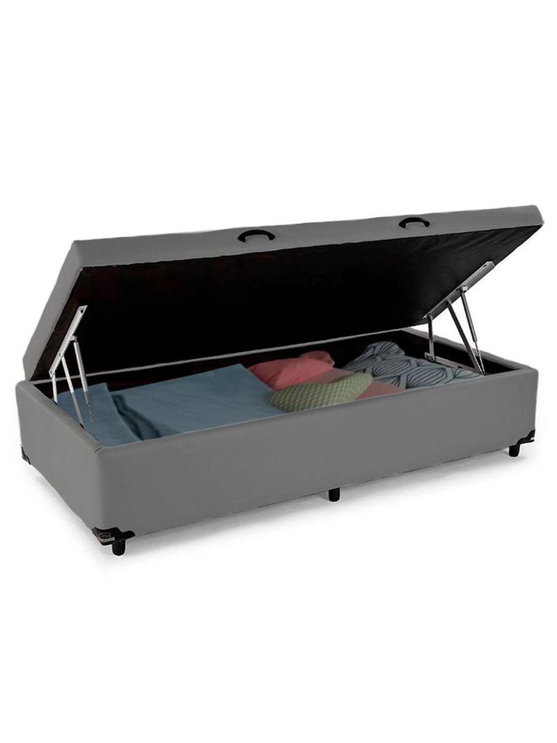 Cama Box Baú Solteiro Sintético Cama Cinza 88x188x45cm